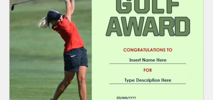Golf award certificate