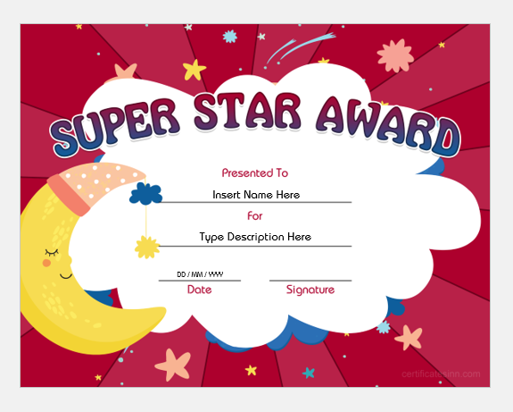Super Star Award Certificate Word Templates Edit & Print