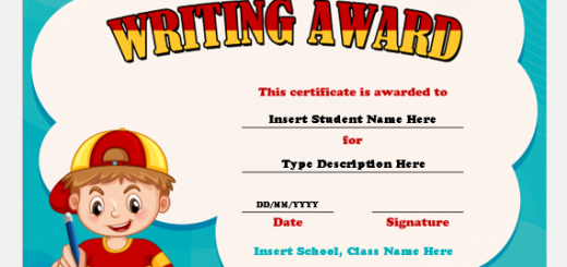 Writing award certificate template