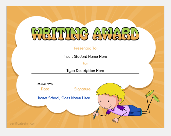 creative writing certificate template