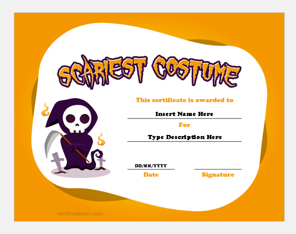 Best Scariest Costume Certificate Templates | Edit & Print