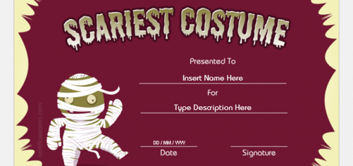Best scariest costume certificate