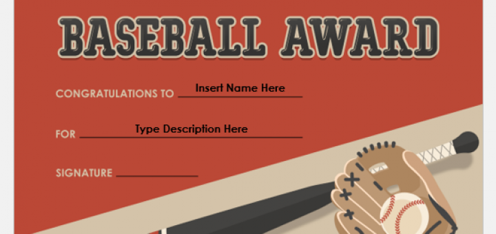 Baseball award certificate