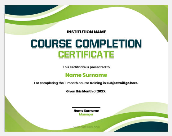 Course Completion Certificate Templates For Word Download