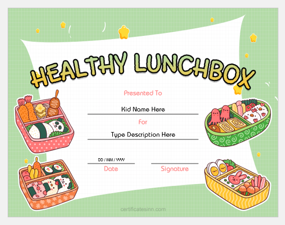 Healthy Lunchbox Certificate