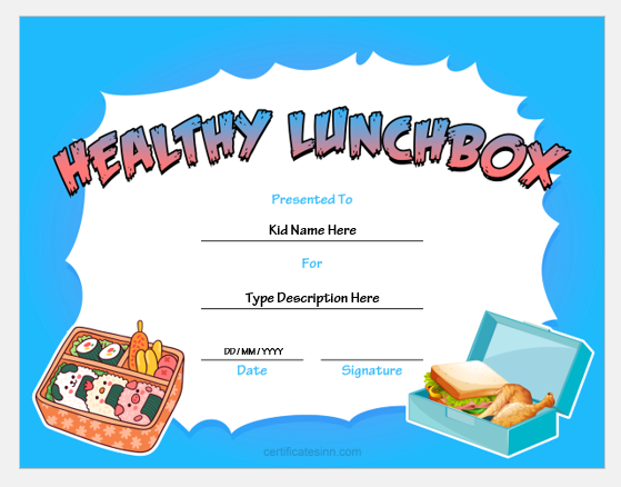 Healthy Lunchbox Certificate