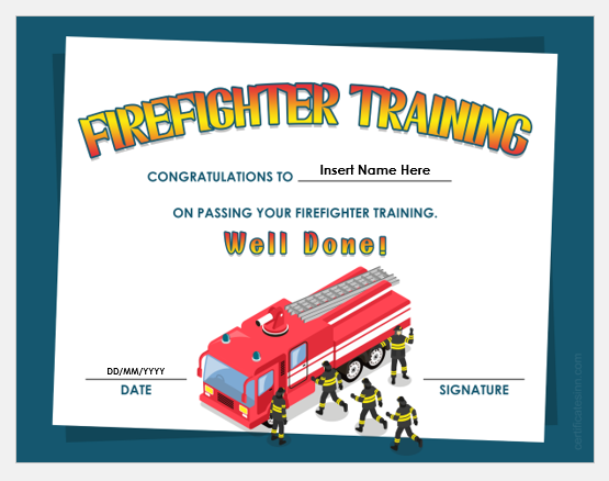 Firefighter training certificate template