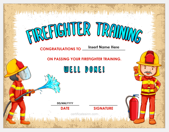 Firefighter training certificate template