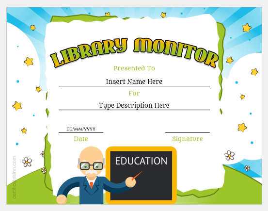 Library monitor award certificate