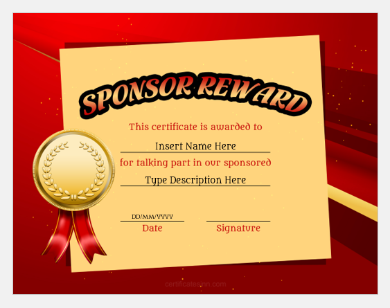 Sponsor reward certificate template