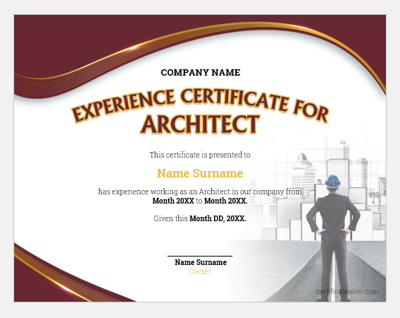 Experience certificate for architect