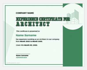 experience certificate for architect word format