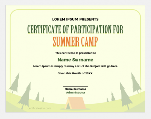 Certificate Of Participation For Summer Camp 