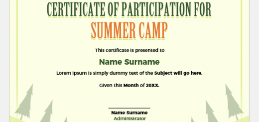 Certificate of participation for summer camp