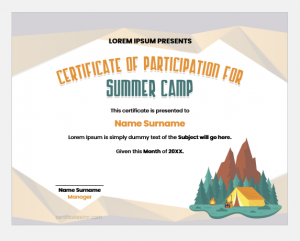 Certificate of Participation for Summer Camp | Edit & Print