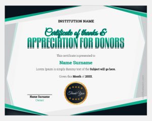 Certificate of Thanks and Appreciation for Donors | Editable