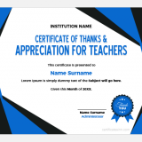 Certificate of thanks and appreciation for teachers