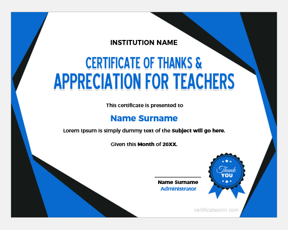 Certificate Of Appreciation For Teachers Wording