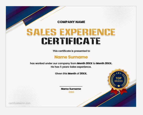 Sales experience certificate template