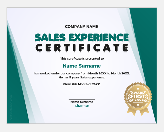 Sales experience certificate template