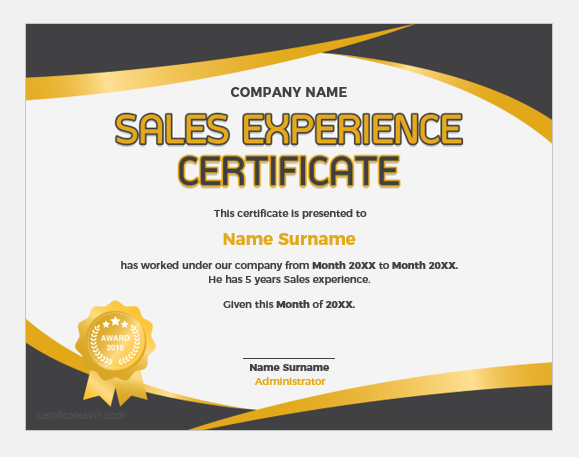 Sales experience certificate template