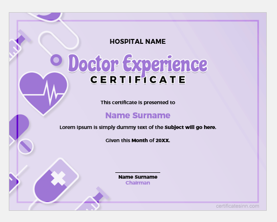 Doctor experience certificate template
