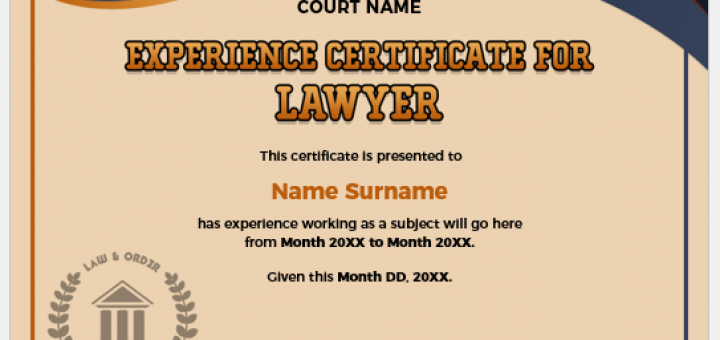 Experience certificate for lawyer