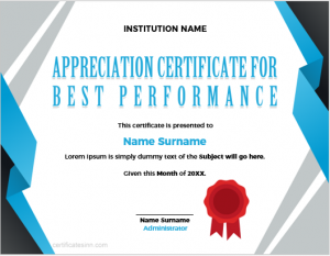 Appreciation Certificate for Best Performance | Download