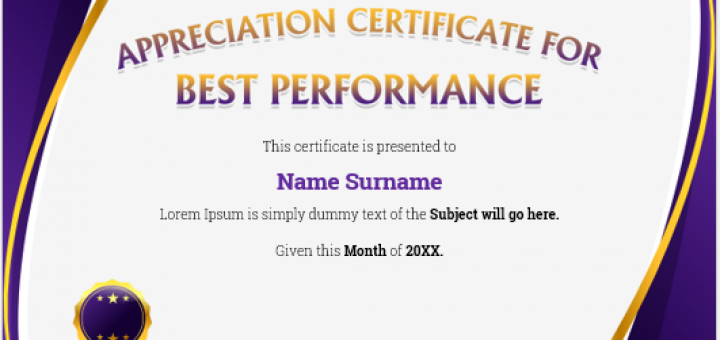 Appreciation certificate for best performance