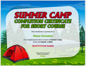 Summer Camp Completion Certificates for Short Courses | 5