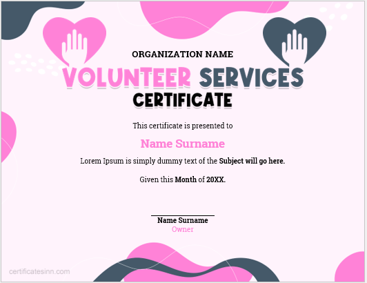 Volunteer Service Certificate Word Templates | Edit Print