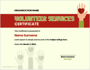 Volunteer Service Certificate Word Templates | Edit Print