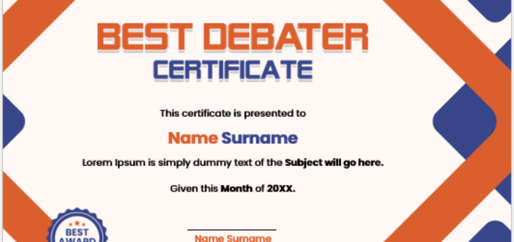 Best debater certificate template