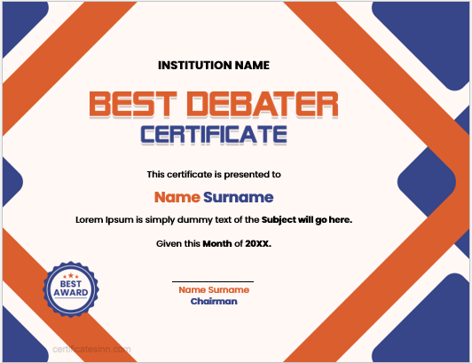 5 Best Debater Certificate Templates For Word Download