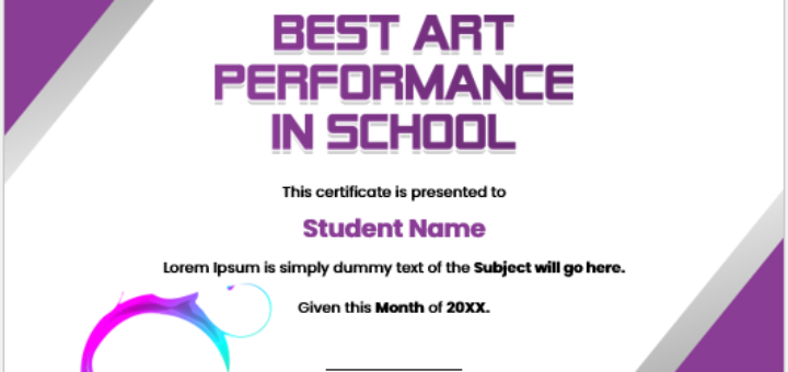 Best art performance in school certificate