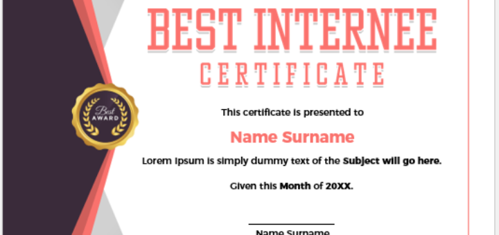 Best internee employee certificate