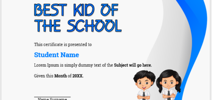Best kid of the school certificate