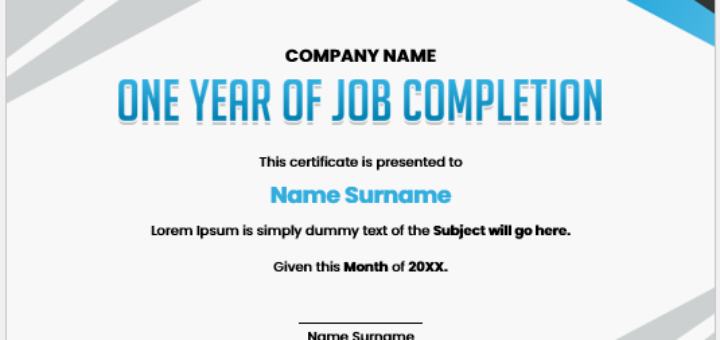One year of job completion certificate