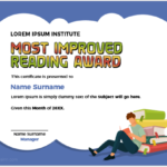 Most improved reading award certificate