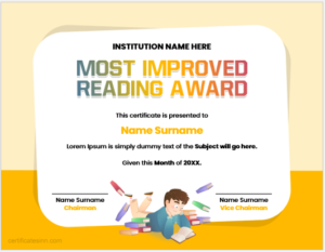 Most Improved Reading Award Certificates | Edit & Print