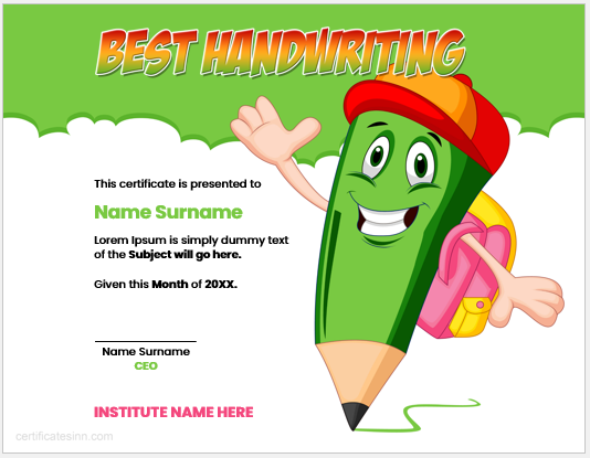 School's Best Handwriting Award Certificates | Download
