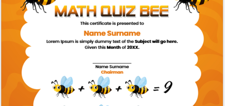 Math QUIZ bee certificate