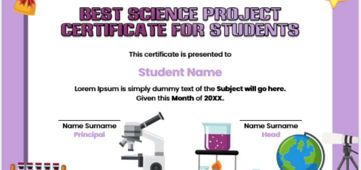 Best science project certificate for students