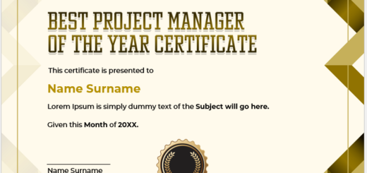 Project manager of the year certificate