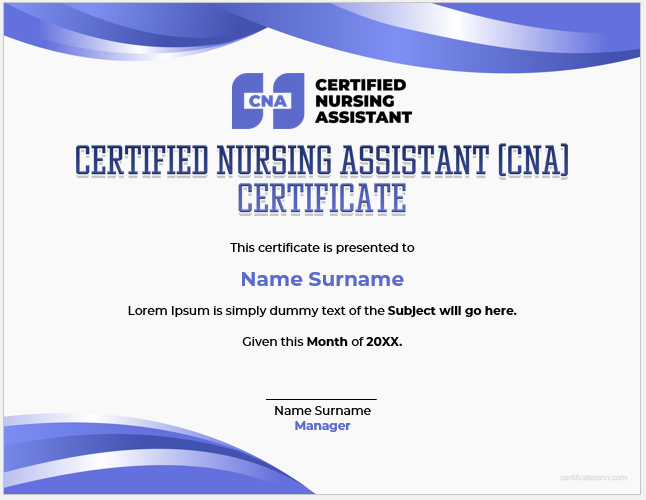 Certified Nursing Assistant (CNA) Certificate Templates