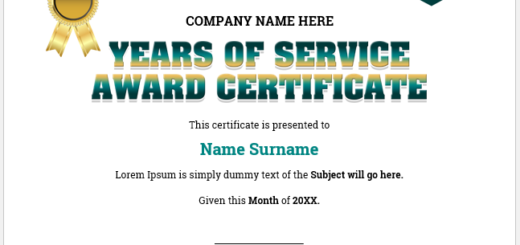 Years of Service Award Certificate Template