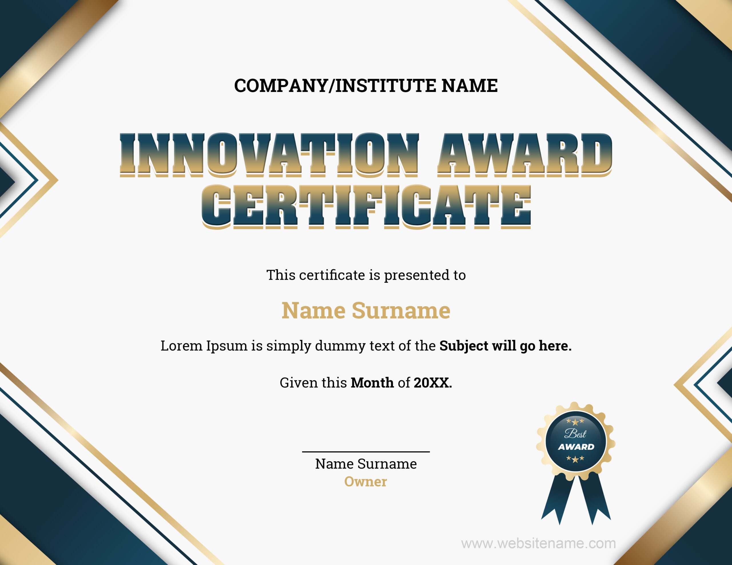 Innovation Award Certificate Template