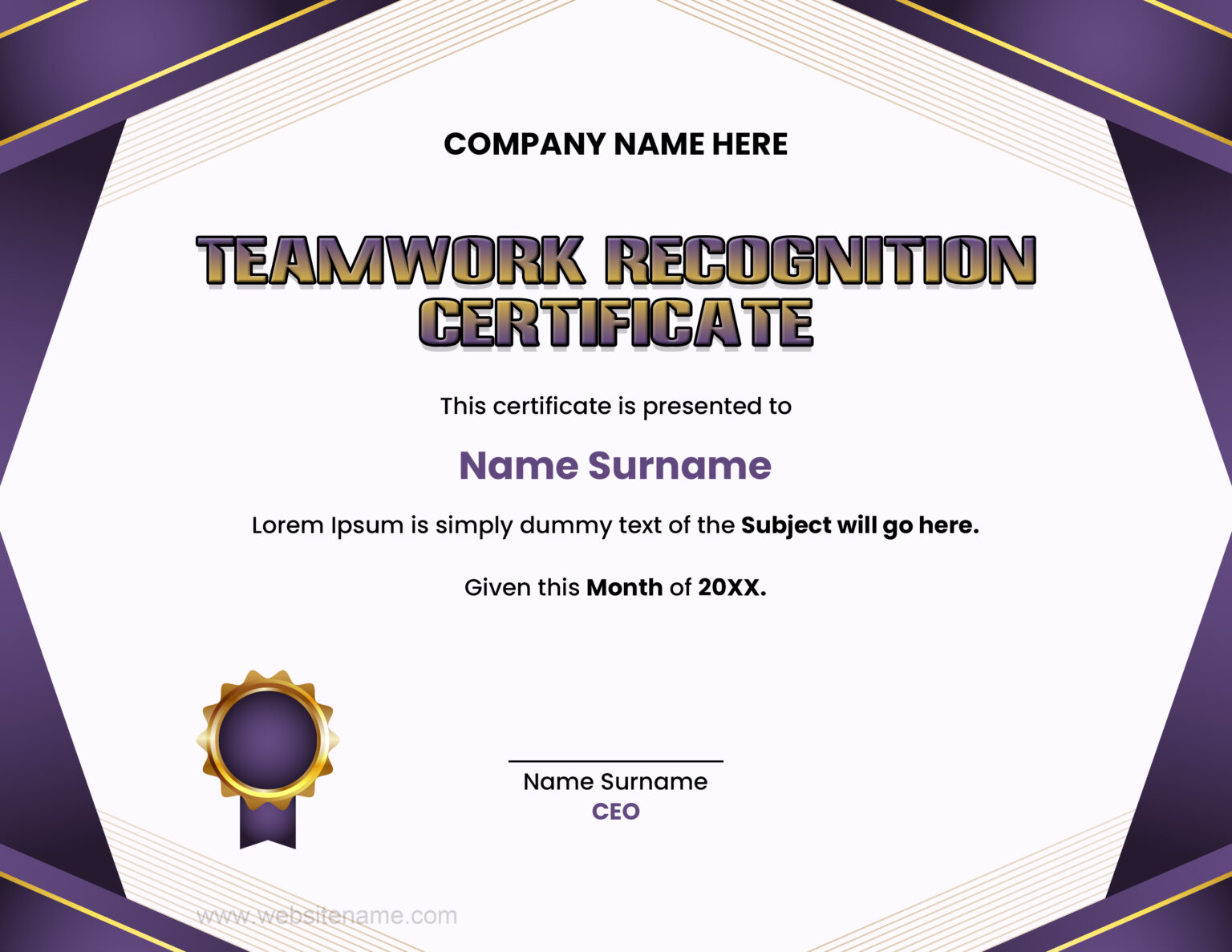 Teamwork Recognition Certificate Templates for Word | Save