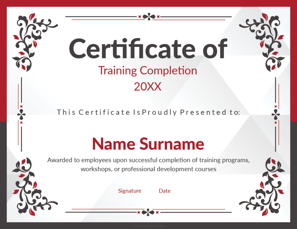 Training Completion Certificate Templates for Word | Save