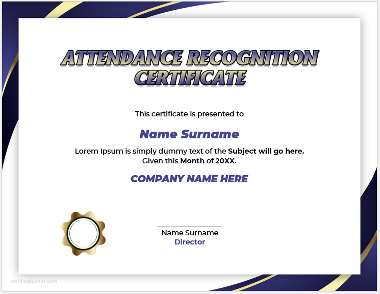 Attendance Recognition Certificate